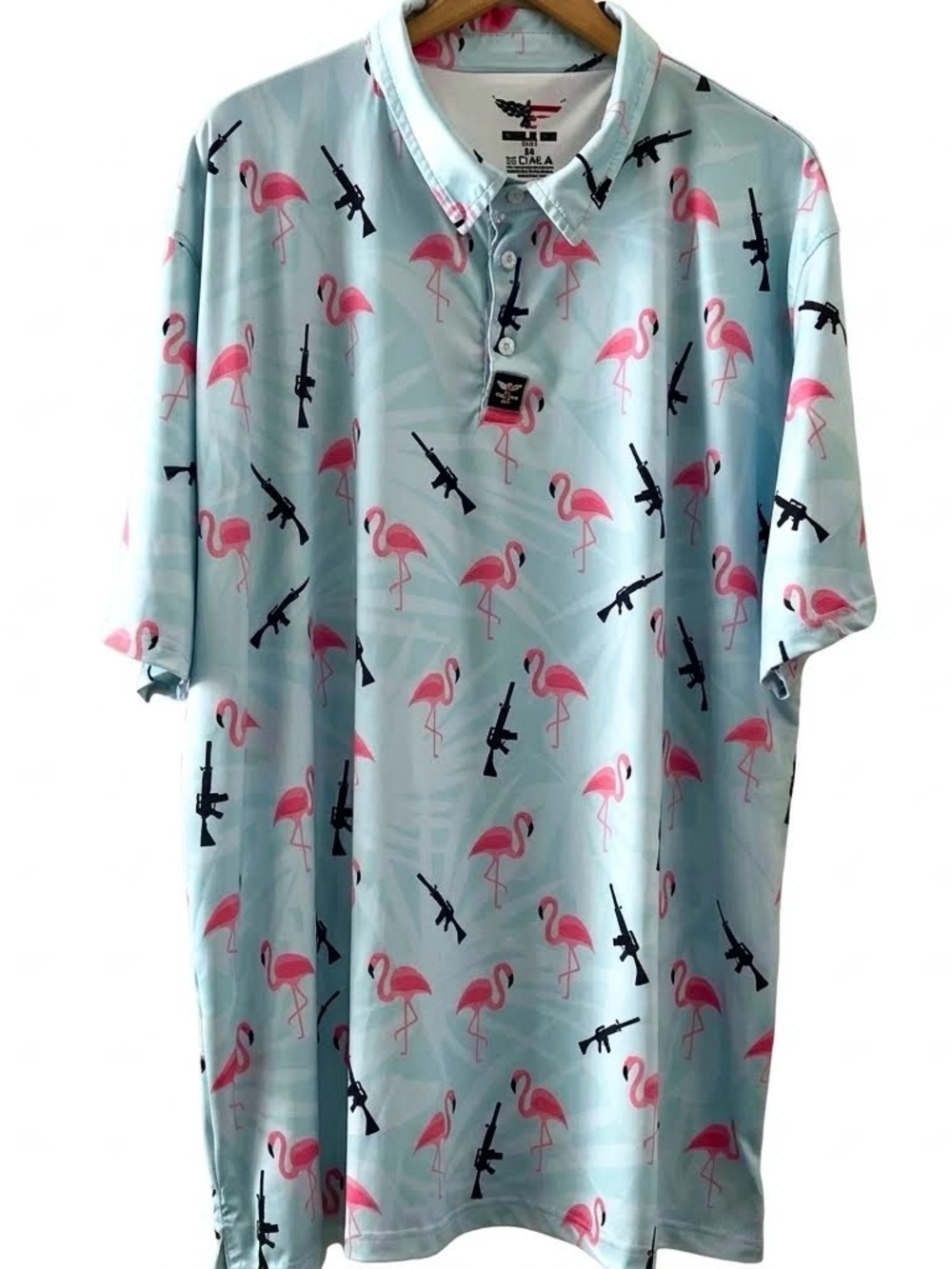 Eagle Six Gear Flamingo Rifle Print Golf Polo Shirt Mens XXL Performance 2XL